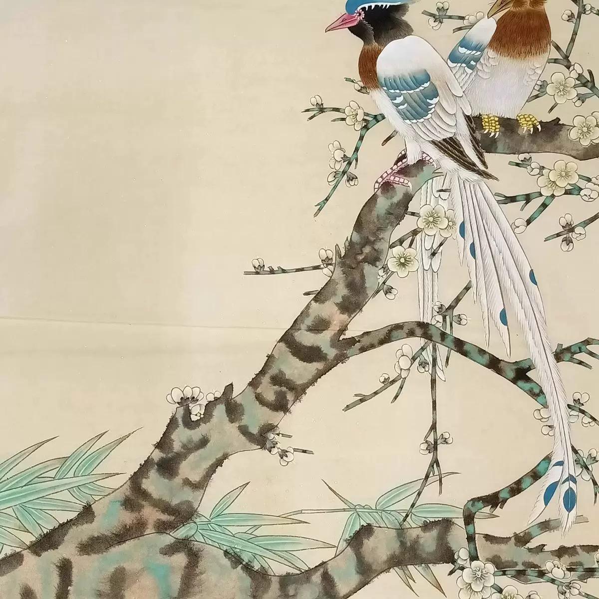 Papier Rouleau chinois peint à la main avec des oiseaux et des fleurs en vente