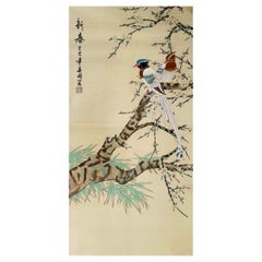 Chinese Handpainting Birds Flowers Painting Scroll