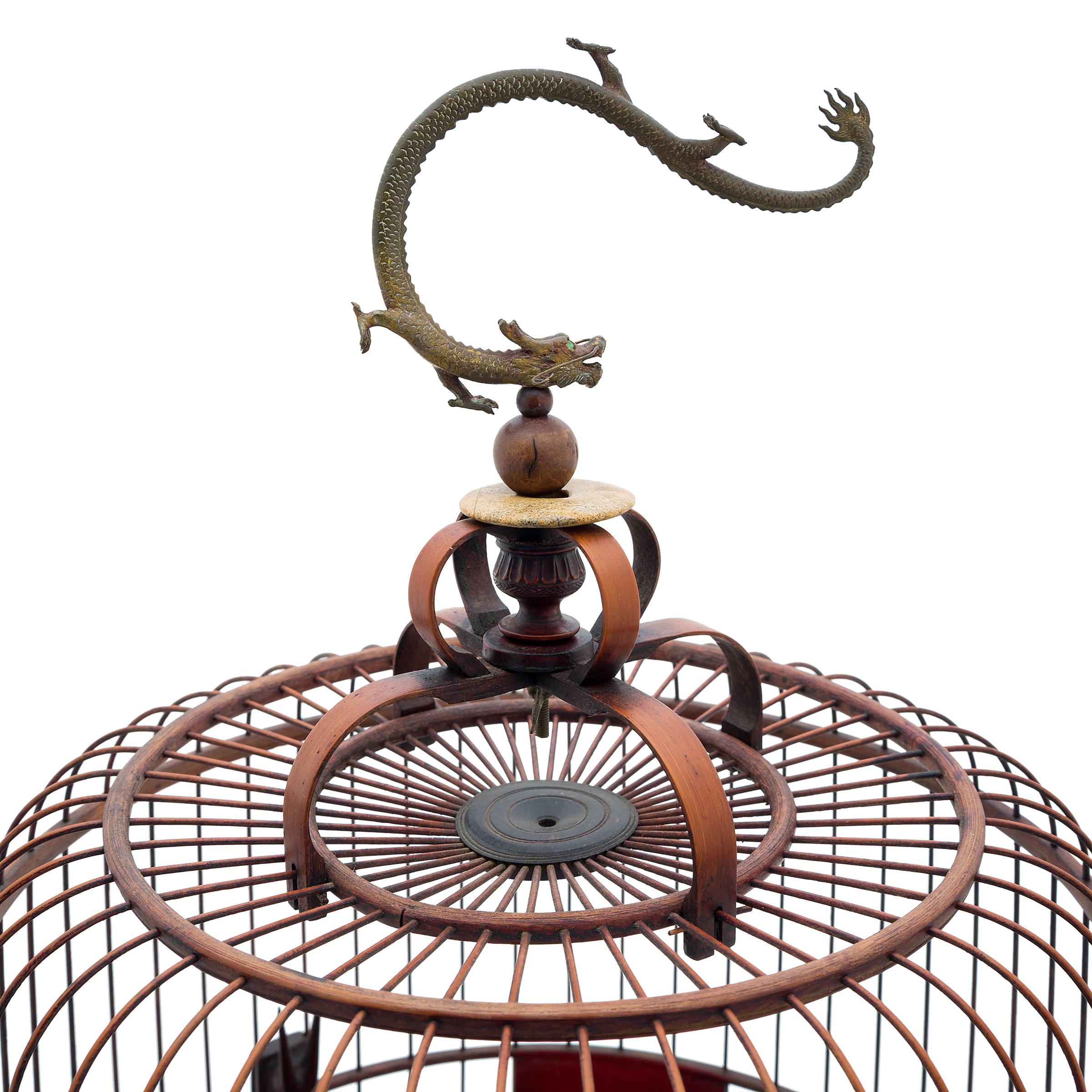 Chinese Hanging Bamboo Birdcage, circa 1900 In Good Condition In Chicago, IL