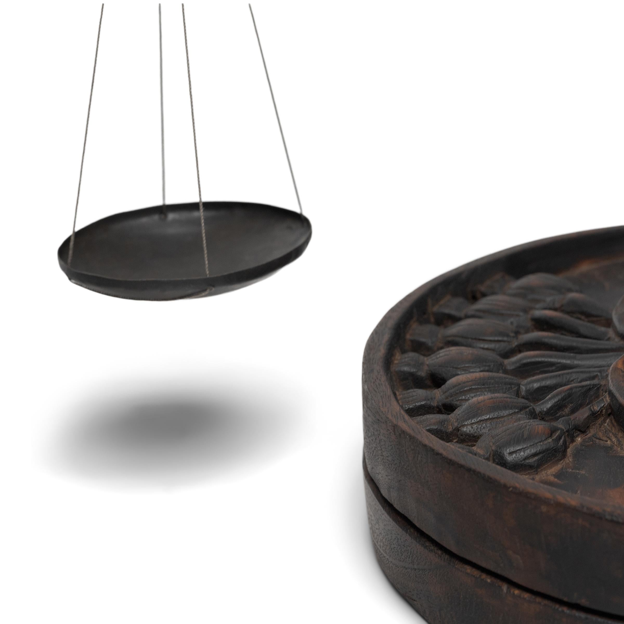 Carved Chinese Hanging Opium Scale in Wooden Case For Sale