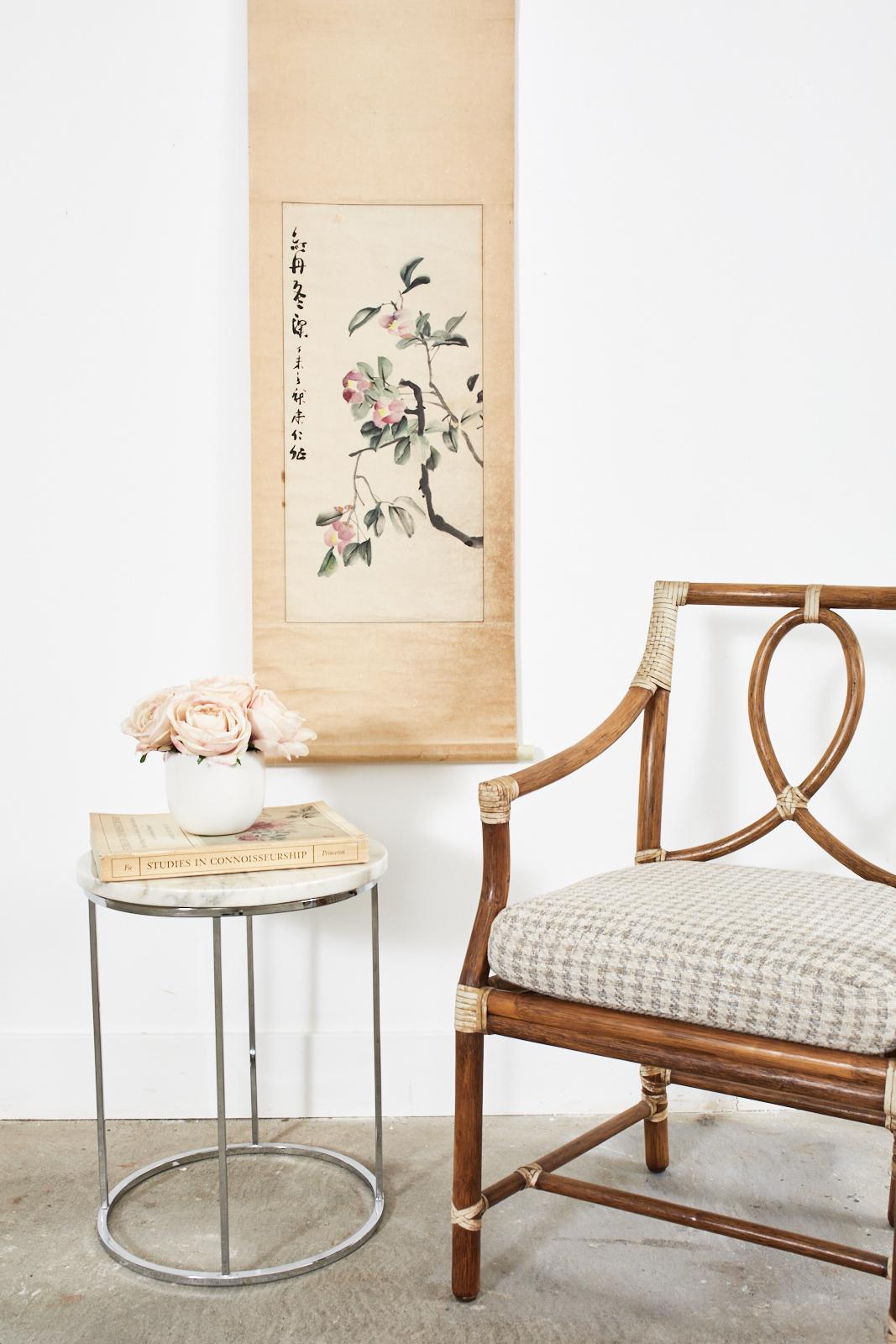 Chinese Hanging Scroll Painting of Camellias Signed Dated For Sale 7