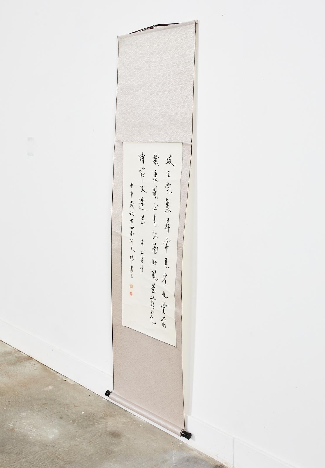 Chinese Hanging Scroll Pair of Poetic Couplets Signed For Sale 9