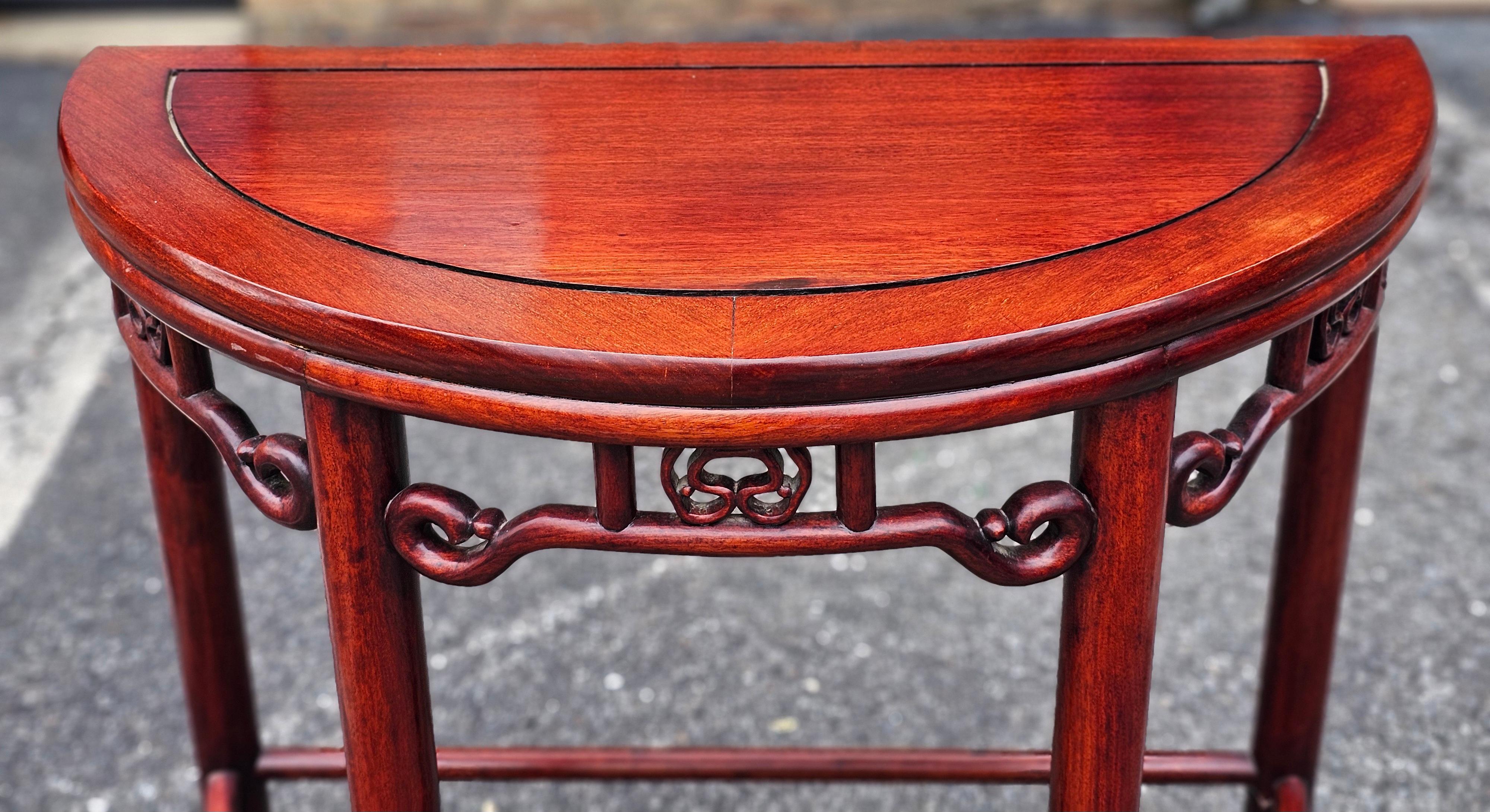 Chinese Hard Rosewood Demilune Console Table For Sale 3