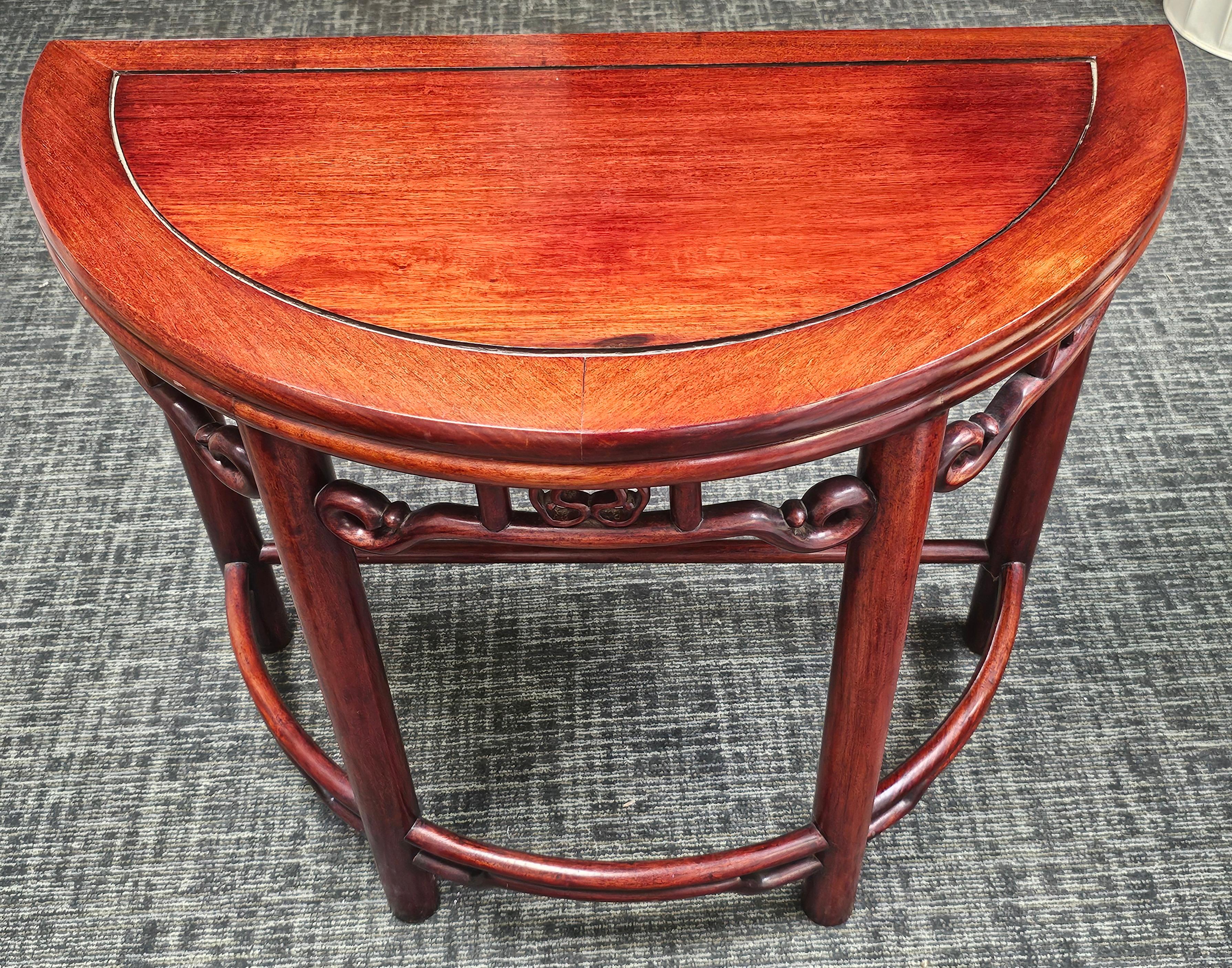 Chinese Hard Rosewood Demilune Console Table For Sale 4