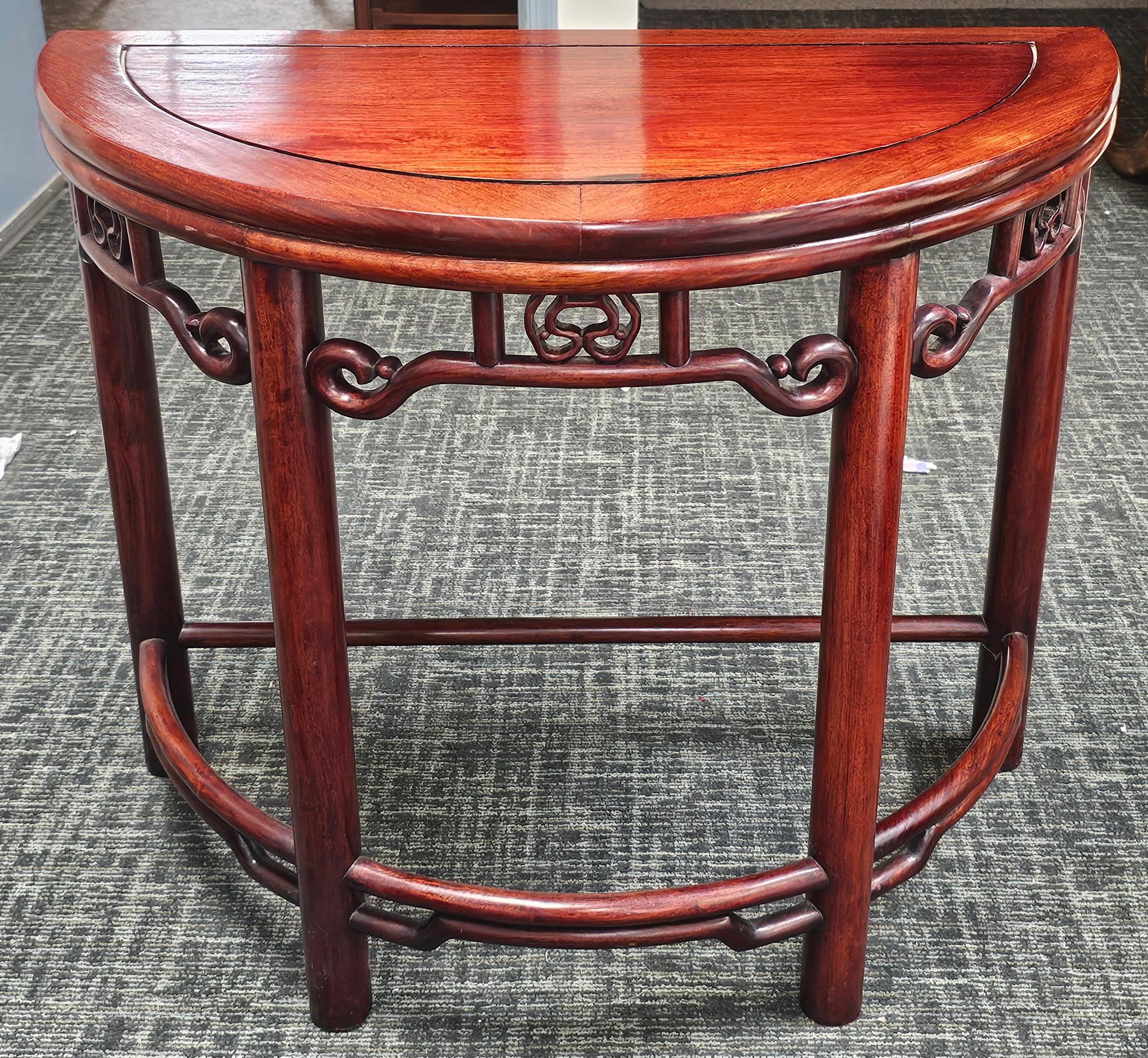 Chinese Hard Rosewood Demilune Console Table For Sale 5