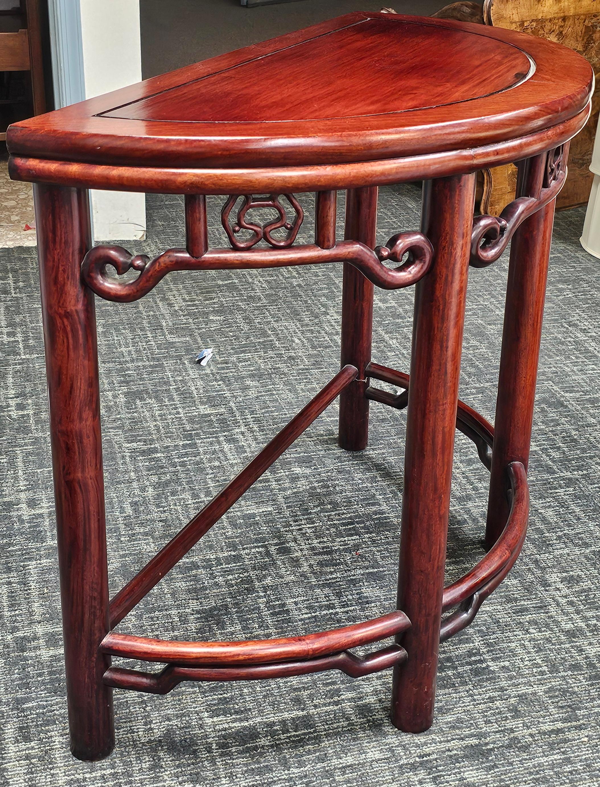 Chinese Hard Rosewood Demilune Console Table For Sale 6