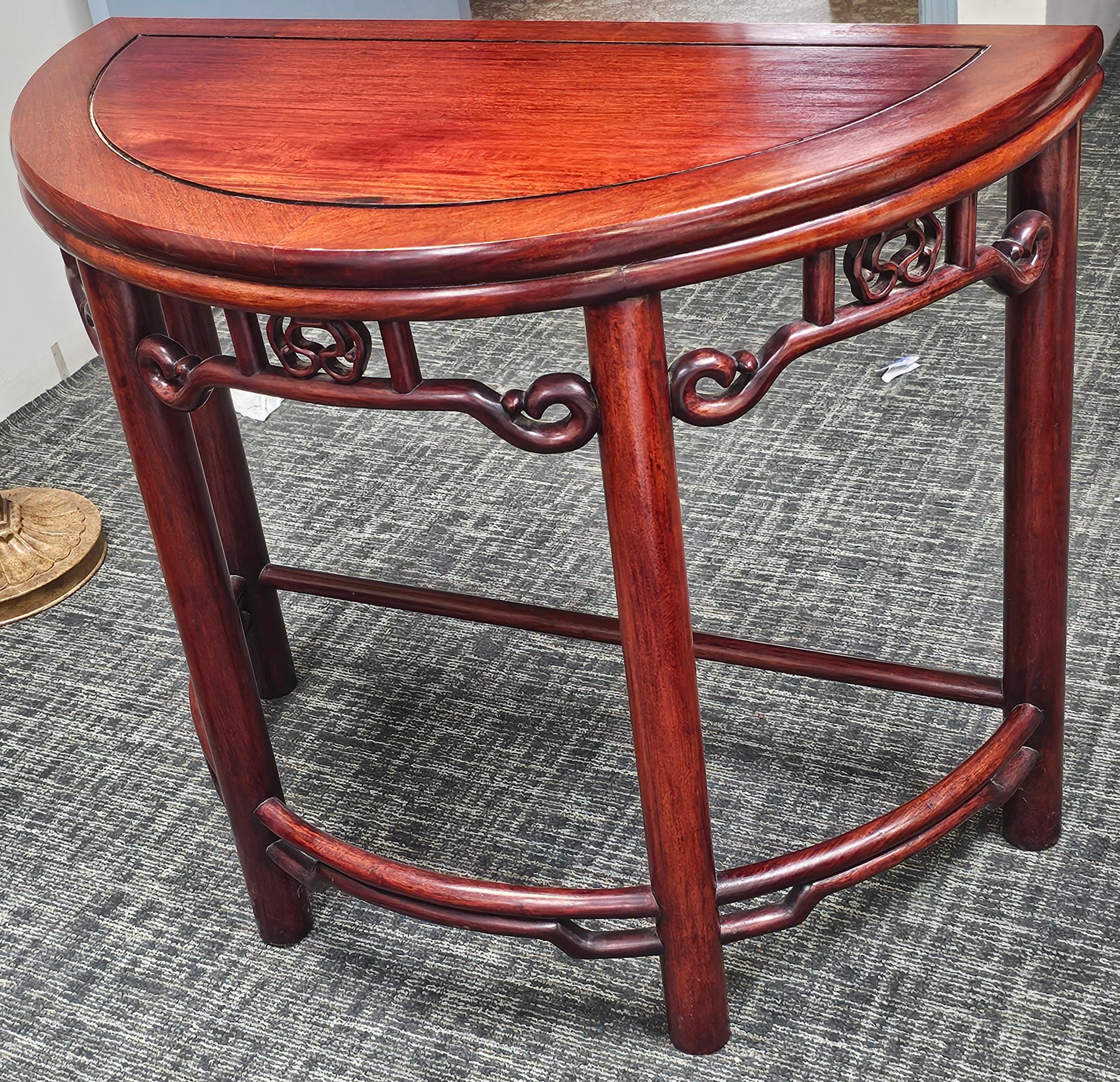 Chinese Hard Rosewood Demilune Console Table For Sale 7