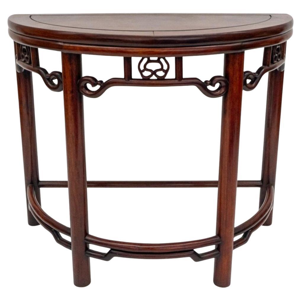 A Chinese Hard Rosewood Demilune Console Table. Measures 36