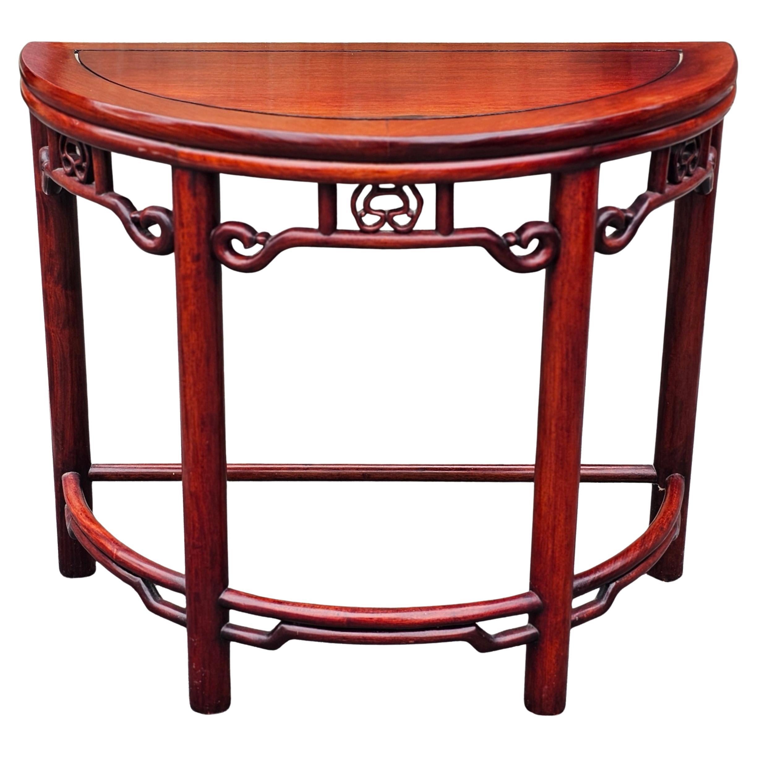 A Chinese Hard Rosewood Demilune Console Table. Measures 36