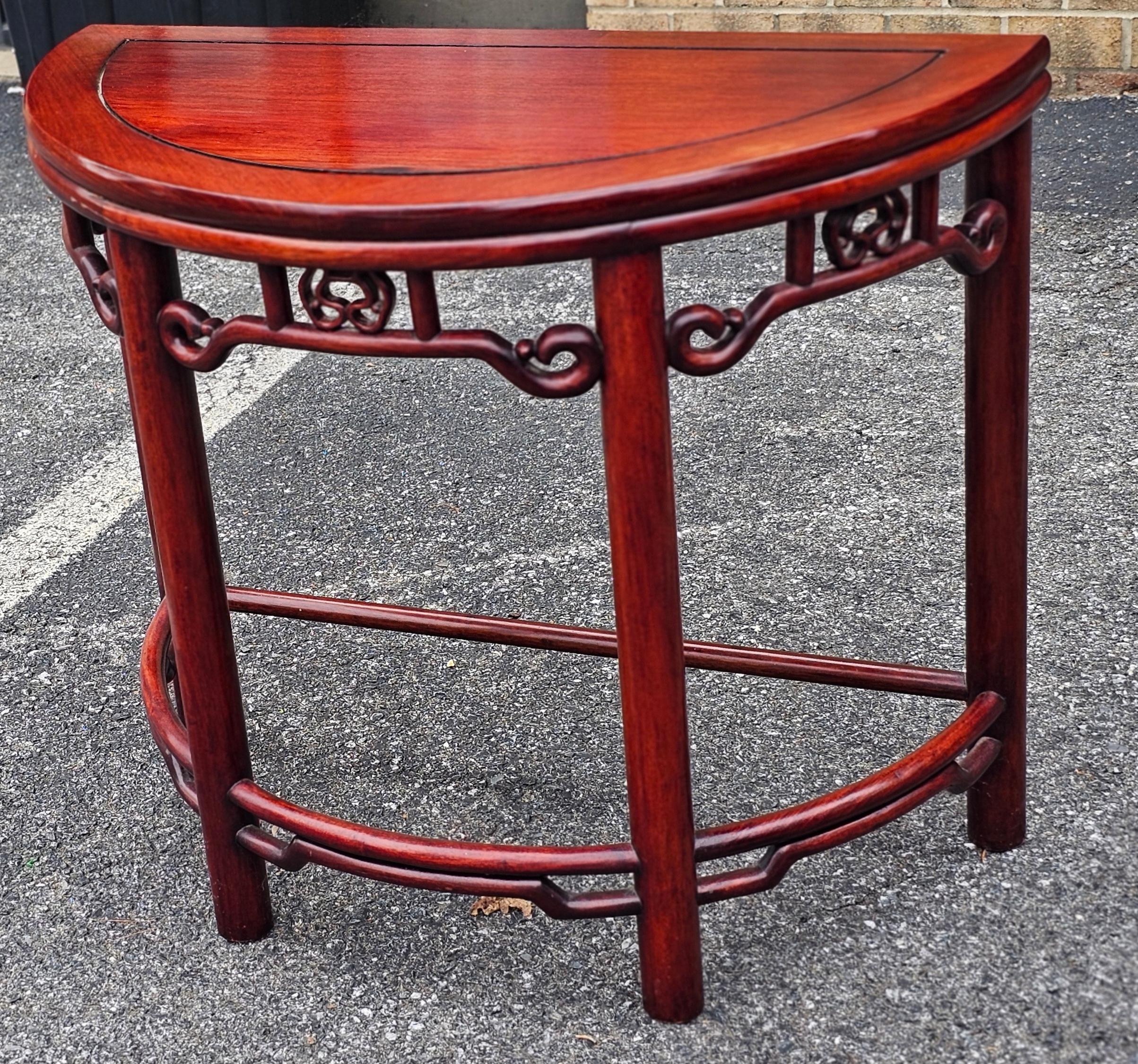 Chinese Export Chinese Hard Rosewood Demilune Console Table For Sale