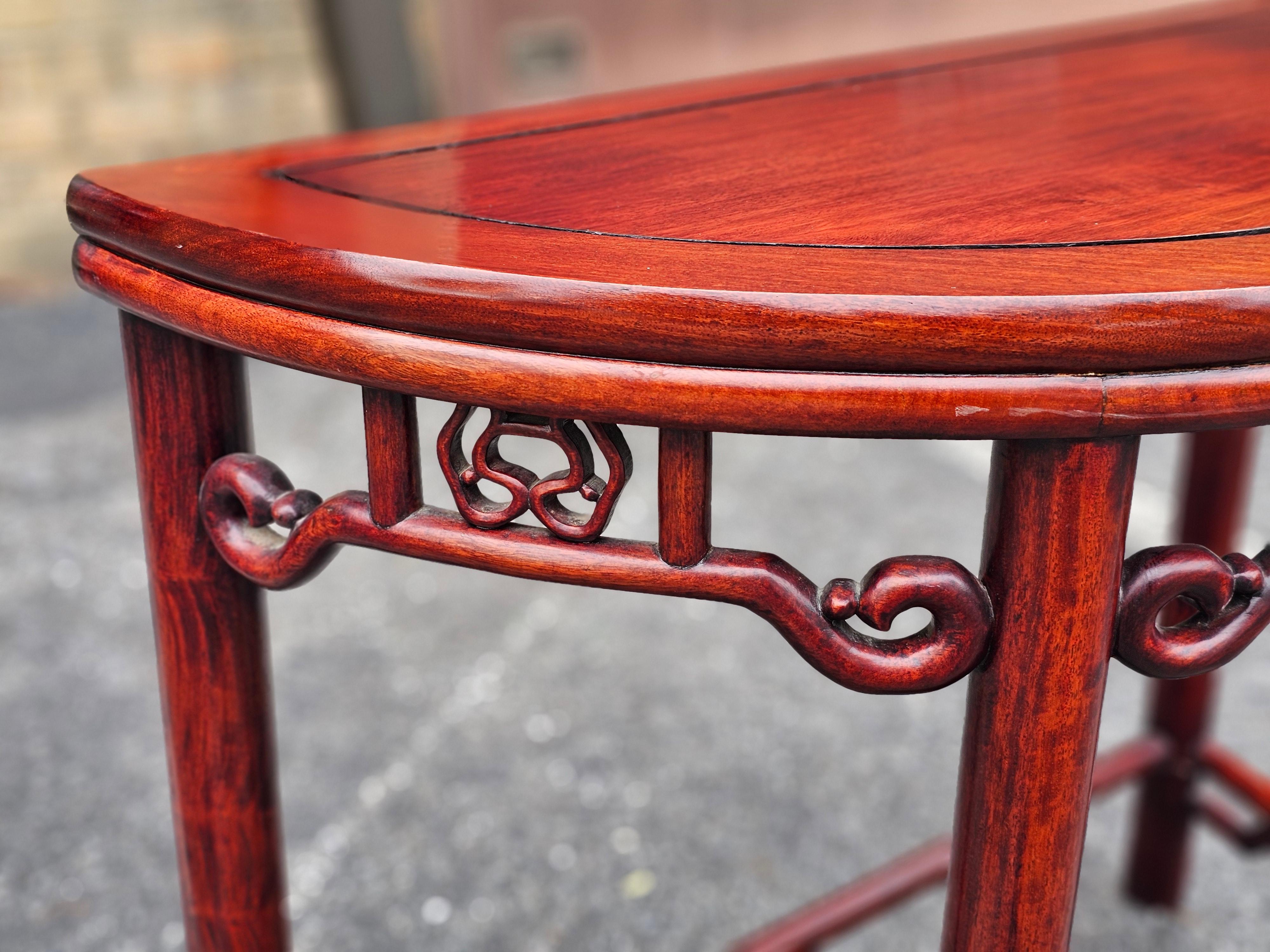 Chinese Hard Rosewood Demilune Console Table In Good Condition For Sale In Germantown, MD