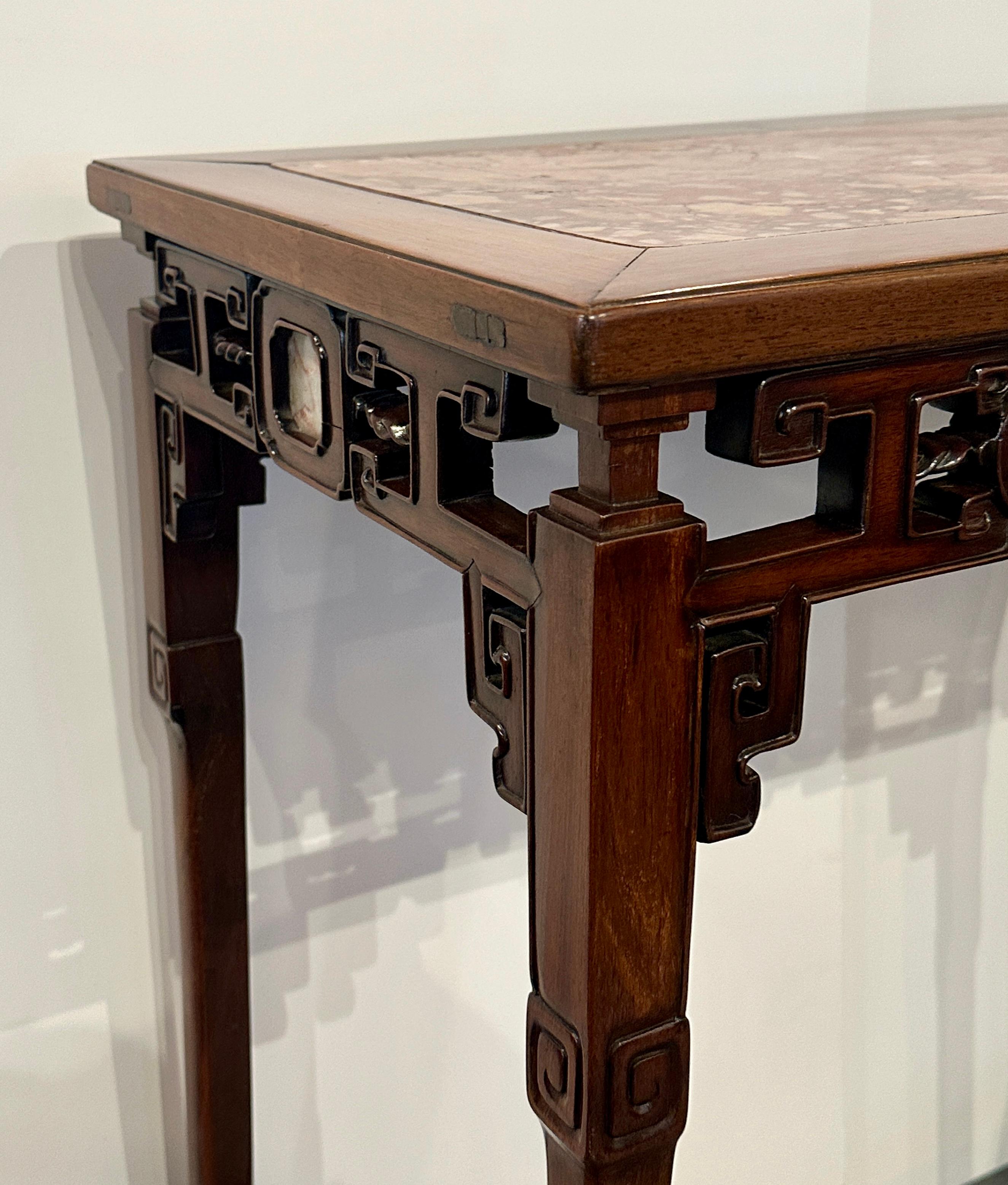 Chinese Hardwood Console with Marble Insets In Good Condition For Sale In Los Angeles, CA