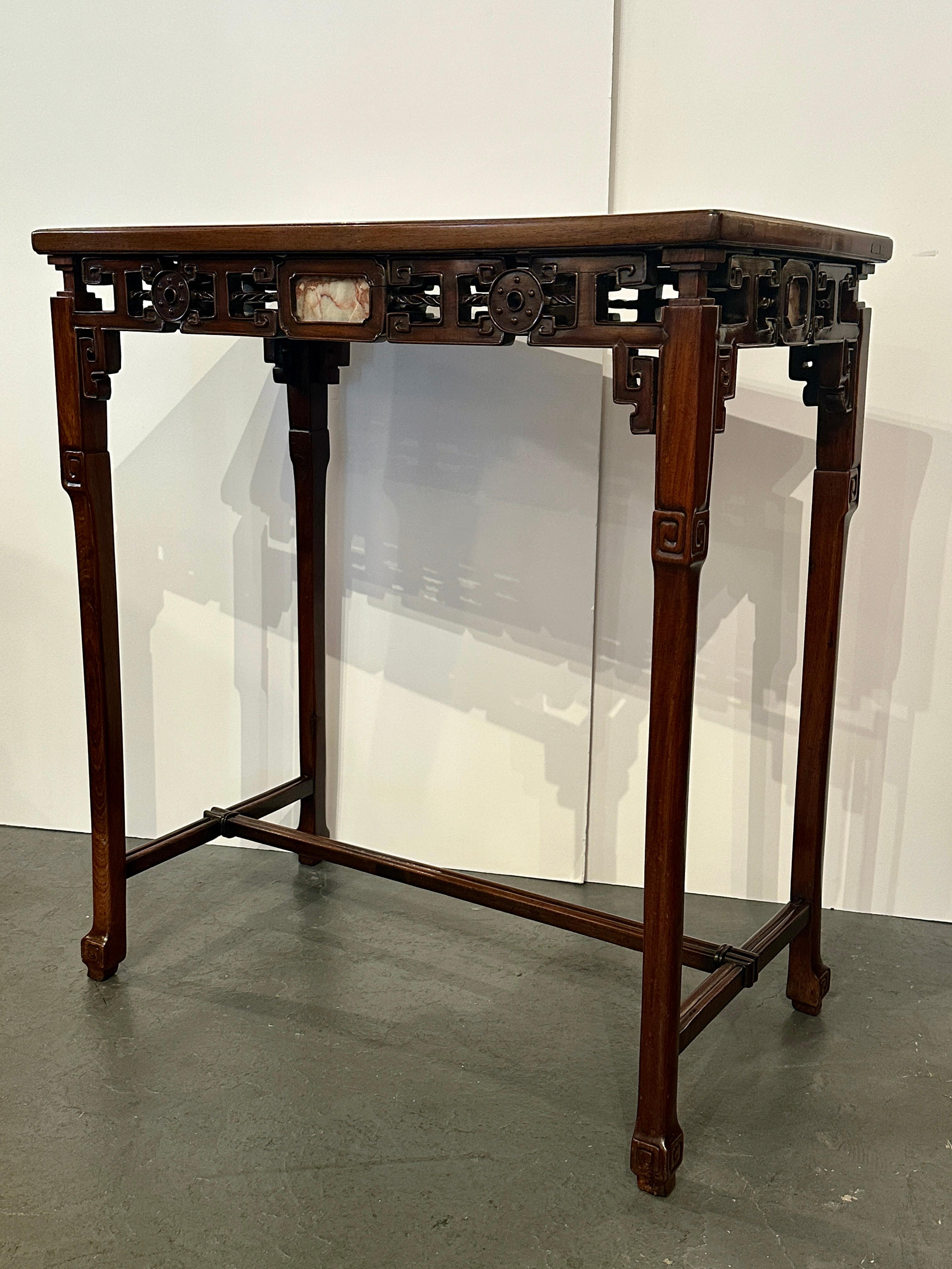 Chinese Hardwood Console with Marble Insets For Sale 1