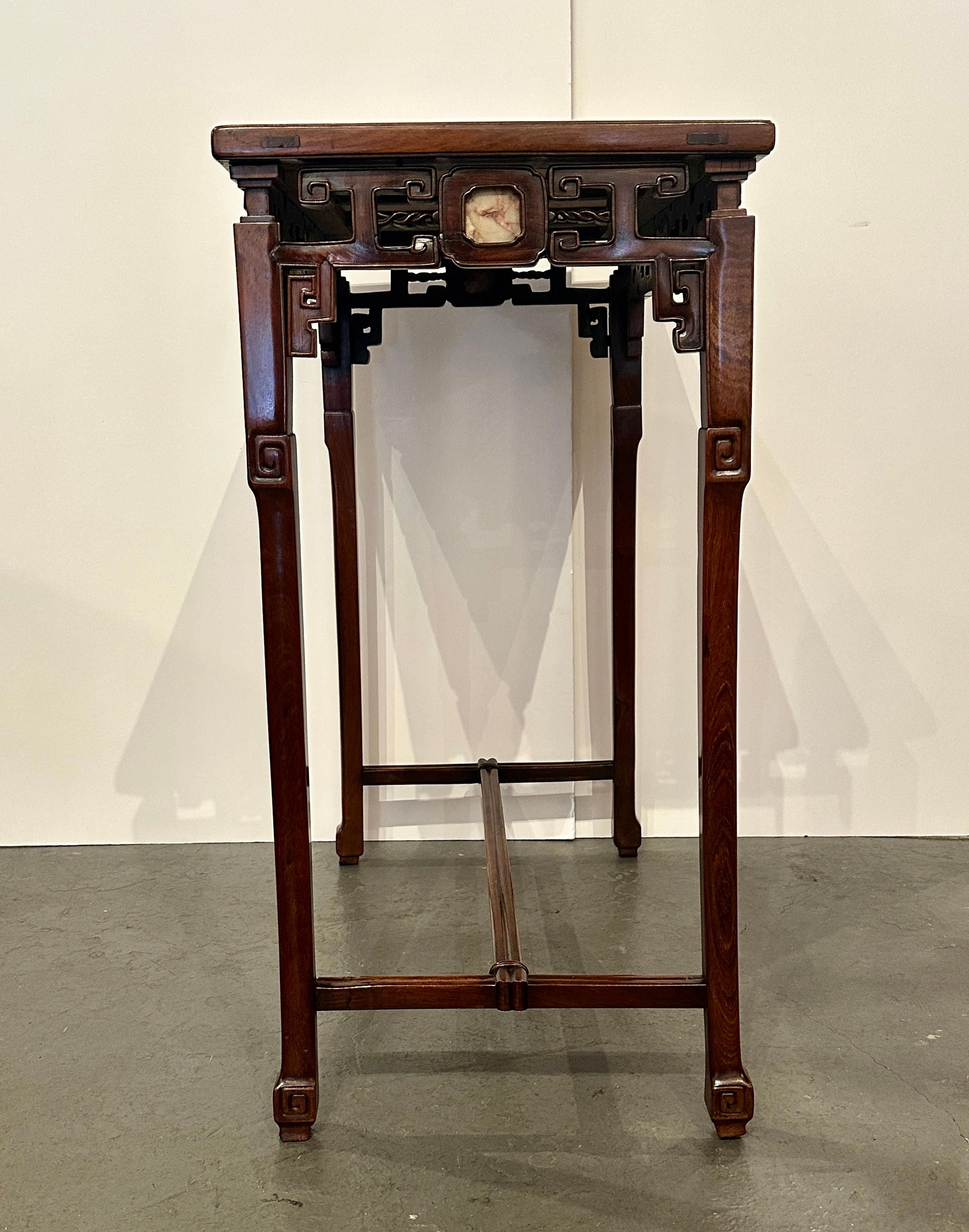 Chinese Hardwood Console with Marble Insets For Sale 2