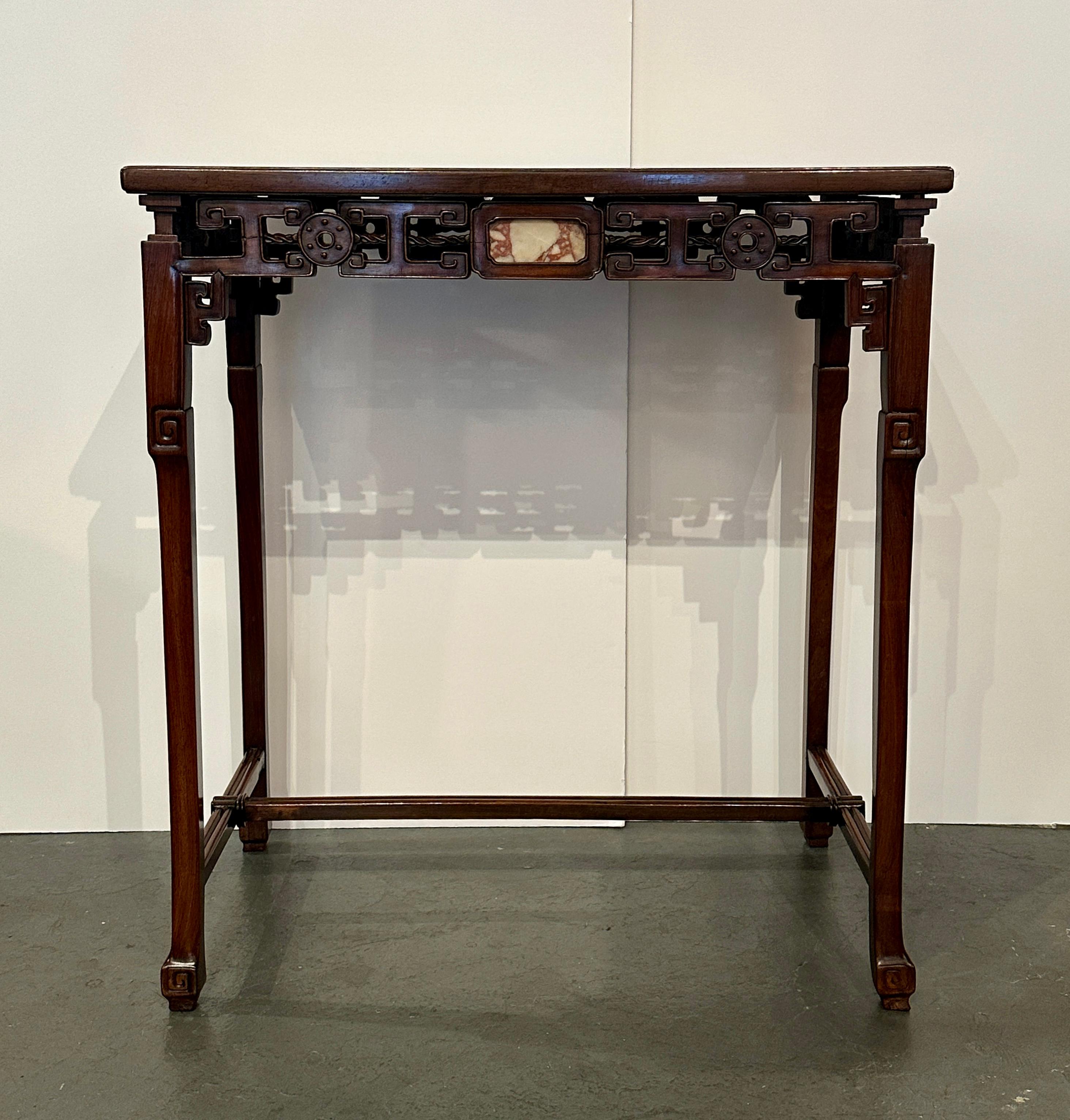 Chinese Hardwood Console with Marble Insets For Sale 3