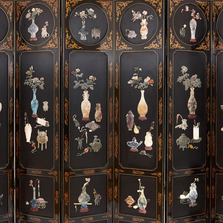 Chinese Hardstone and Lacquer Folding Screen at 1stDibs chinese