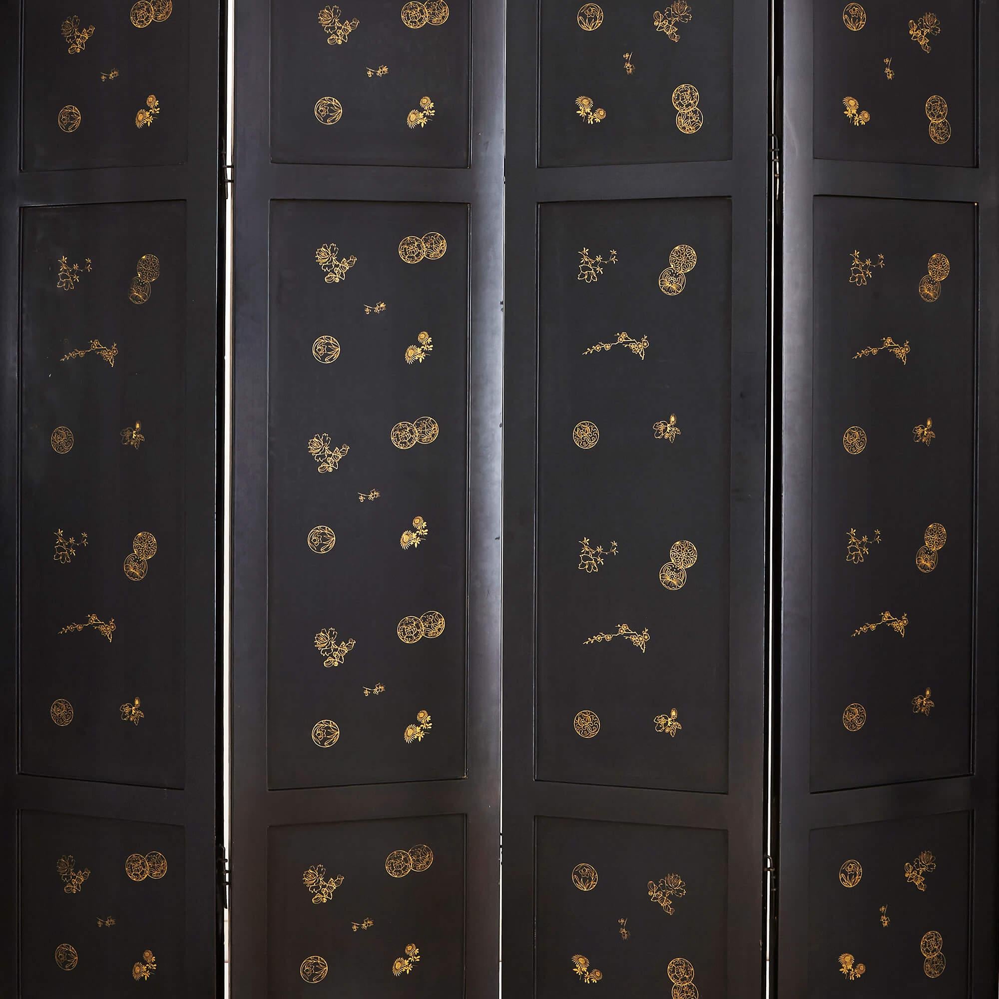 Stone Chinese Hardstone and Lacquer Folding Screen