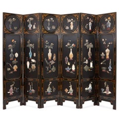 Chinese Hardstone and Lacquer Folding Screen