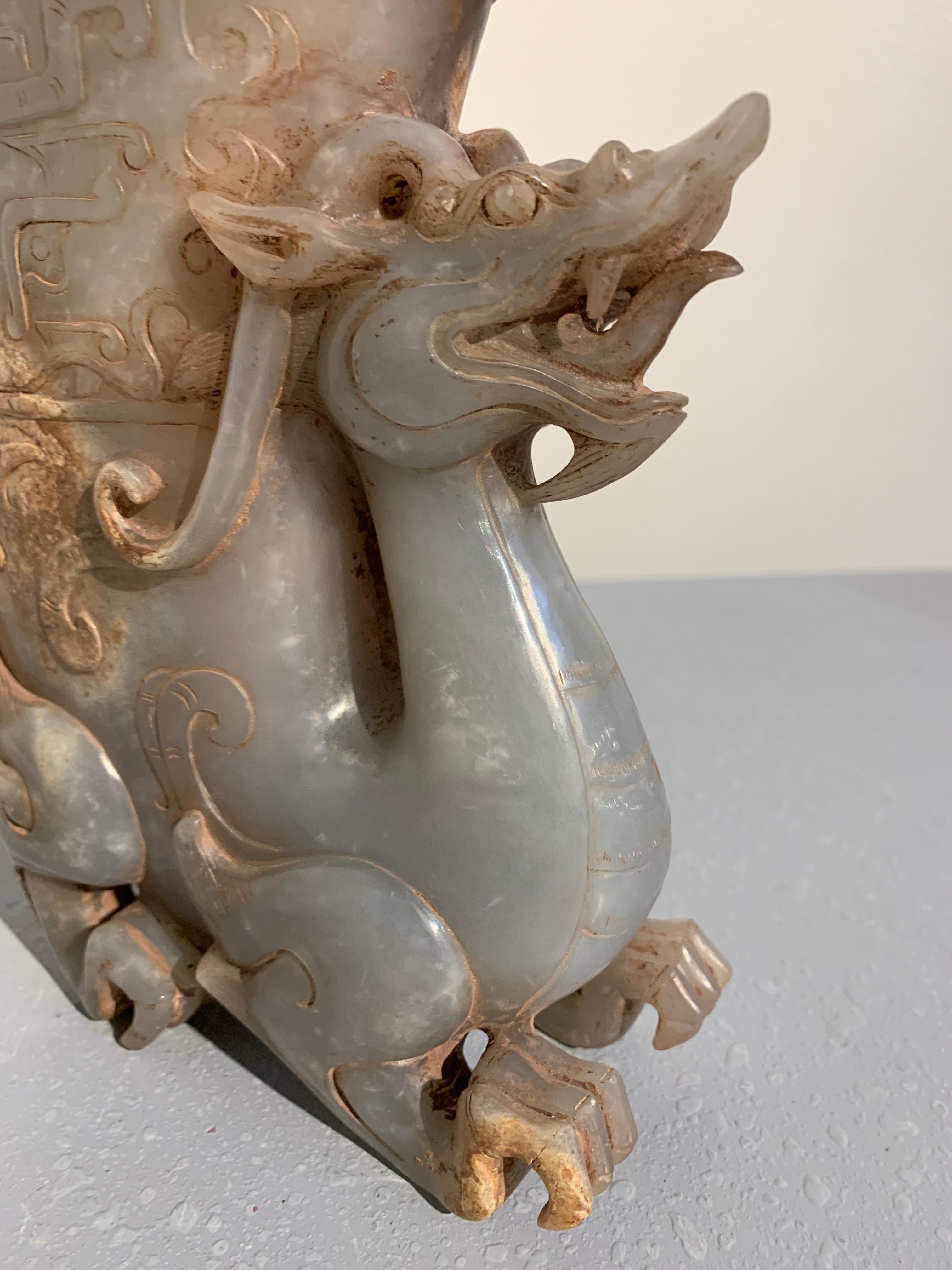 Chinese Hardstone Carved Mythical Beast Rhyton Vessel, 20th Century In Good Condition For Sale In Austin, TX