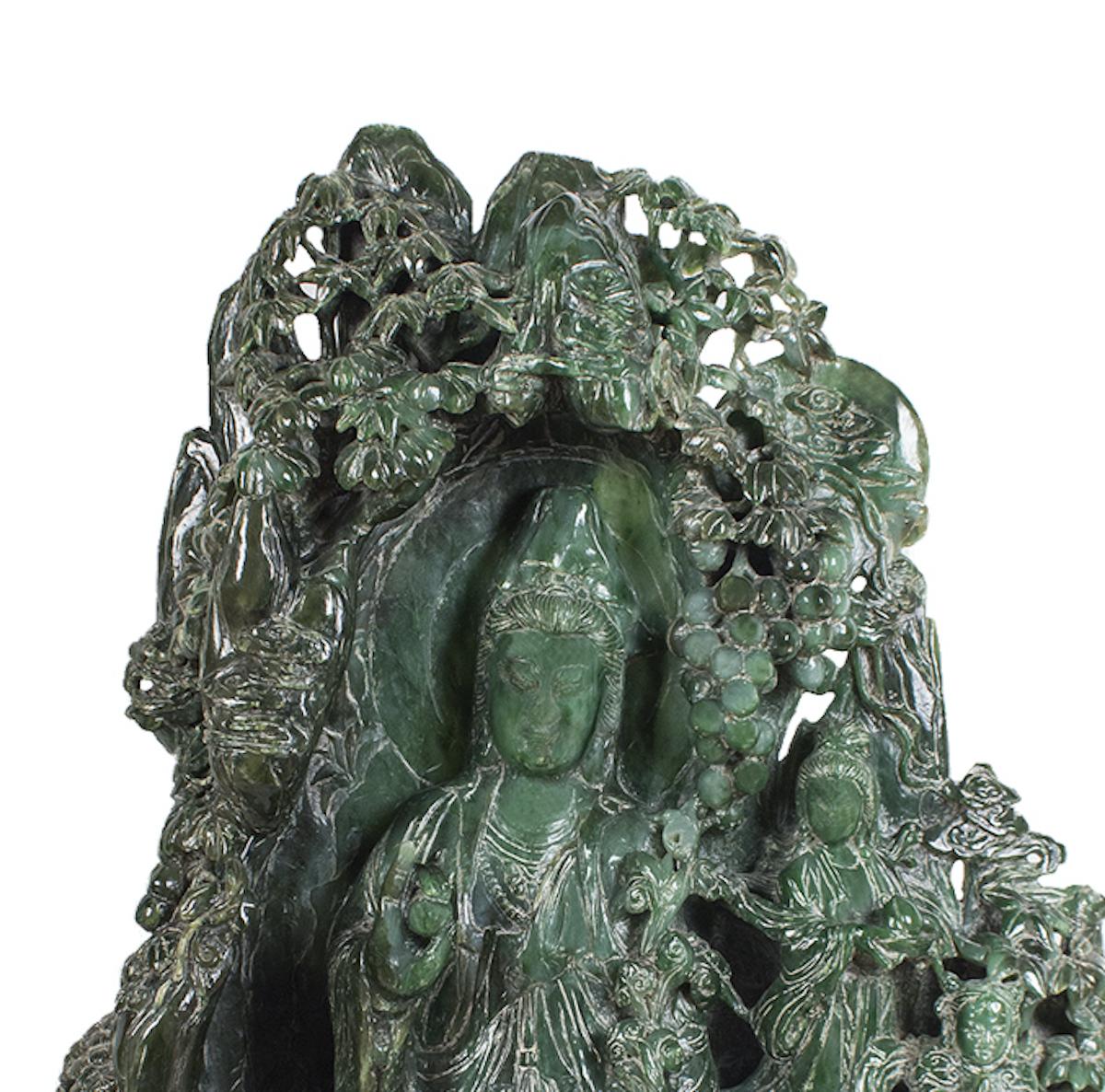 This Chinese hardstone carving of Guanyin is a large late 20th century statue superbly representing the 