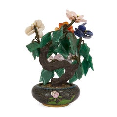 Chinese Hardstone Floral Tree in a Cloisonné Enamel Planter