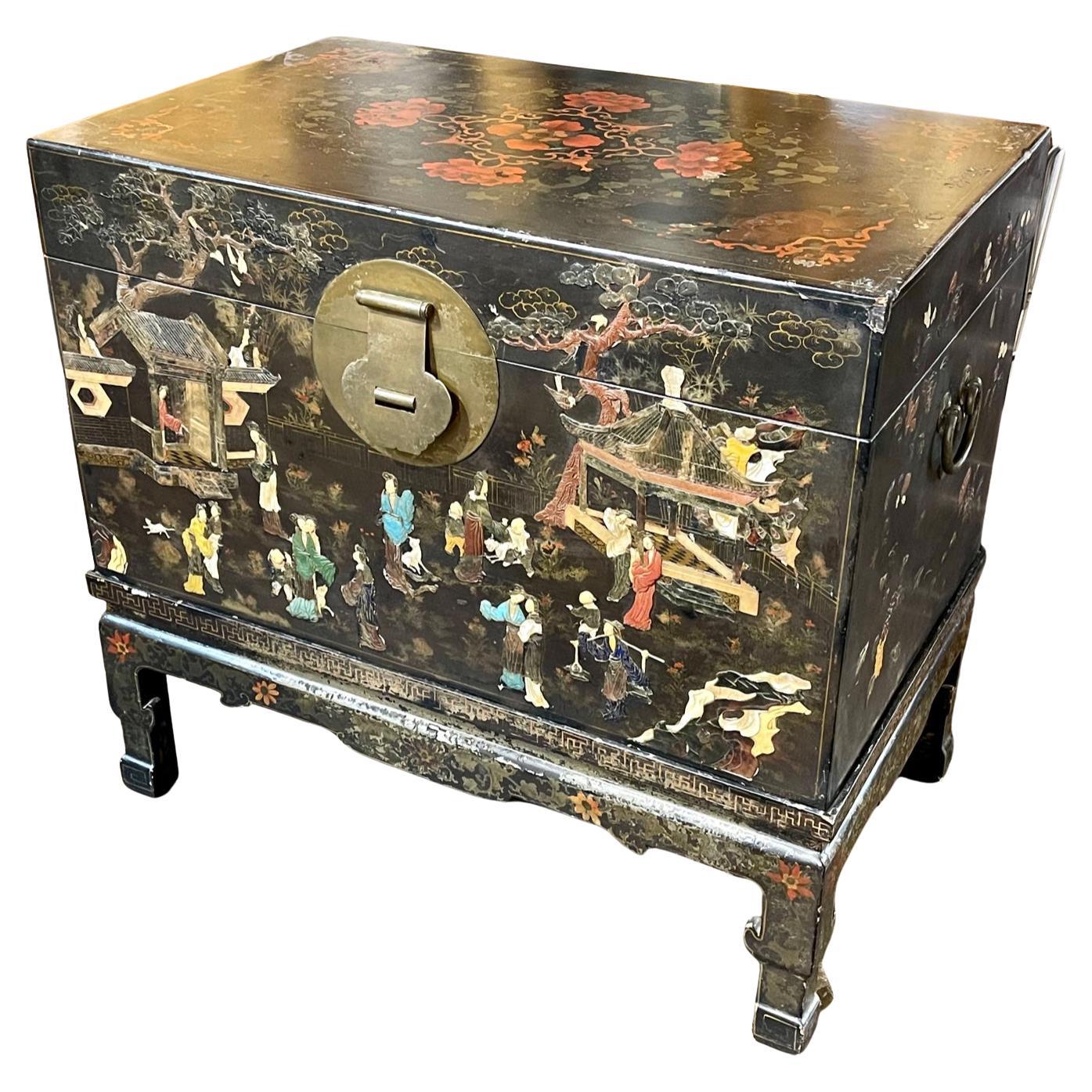 Chinese Hardstone Trunk For Sale