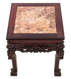 Chinese Hardwood and Marble Low Pedestal Table