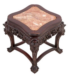 Chinese Hardwood and Marble Low Pedestal Table