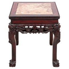 Chinese Hardwood and Marble Low Pedestal Table