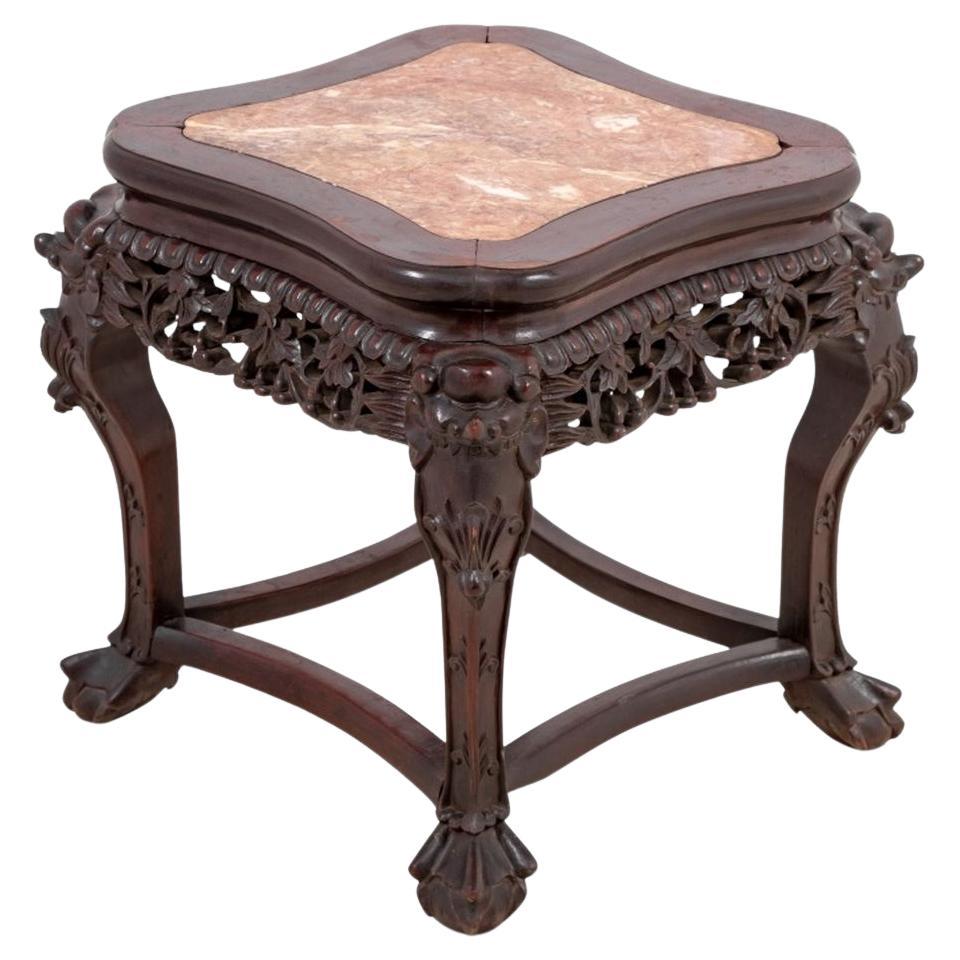 Chinese Hardwood and Marble Low Pedestal Table