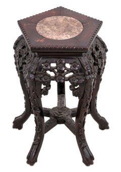 19th Century Qing Style Chinese Hardwood and Marble Pedestal Table