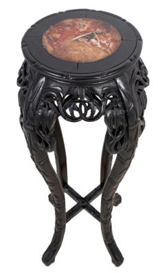 19th Century Chinese Ebonized Hardwood and Marble Pedestal Table