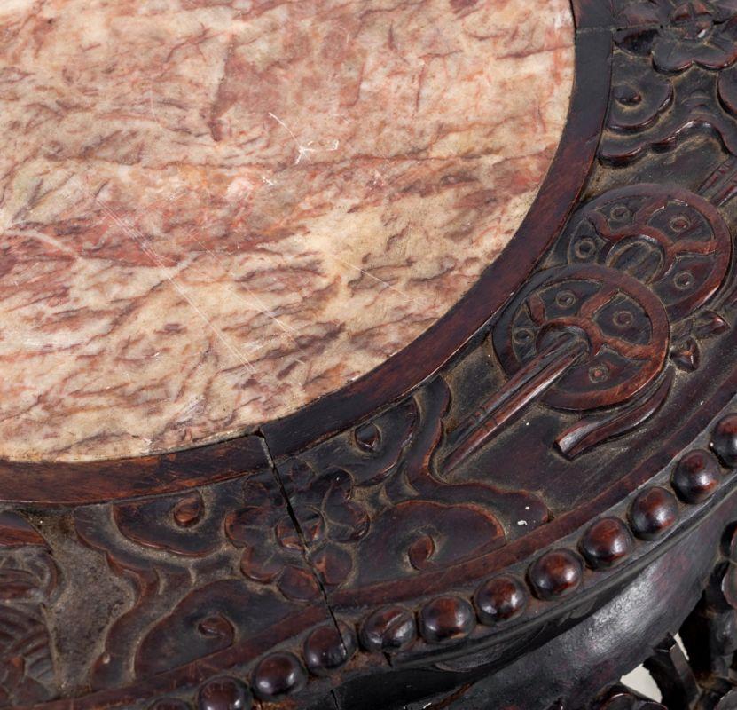 Qing Chinese Hardwood and Marble Pedestal Table
