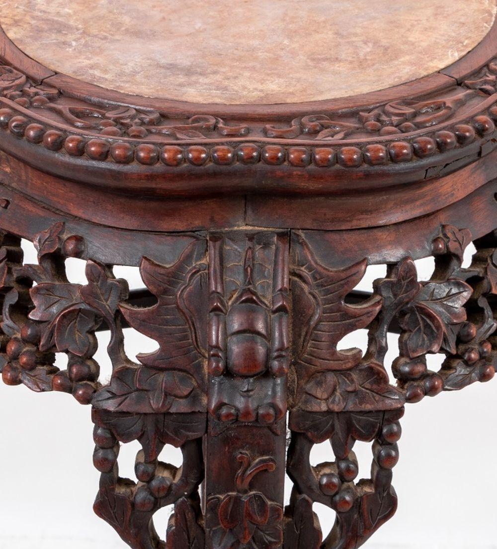 Qing Chinese Hardwood and Marble Pedestal Table For Sale