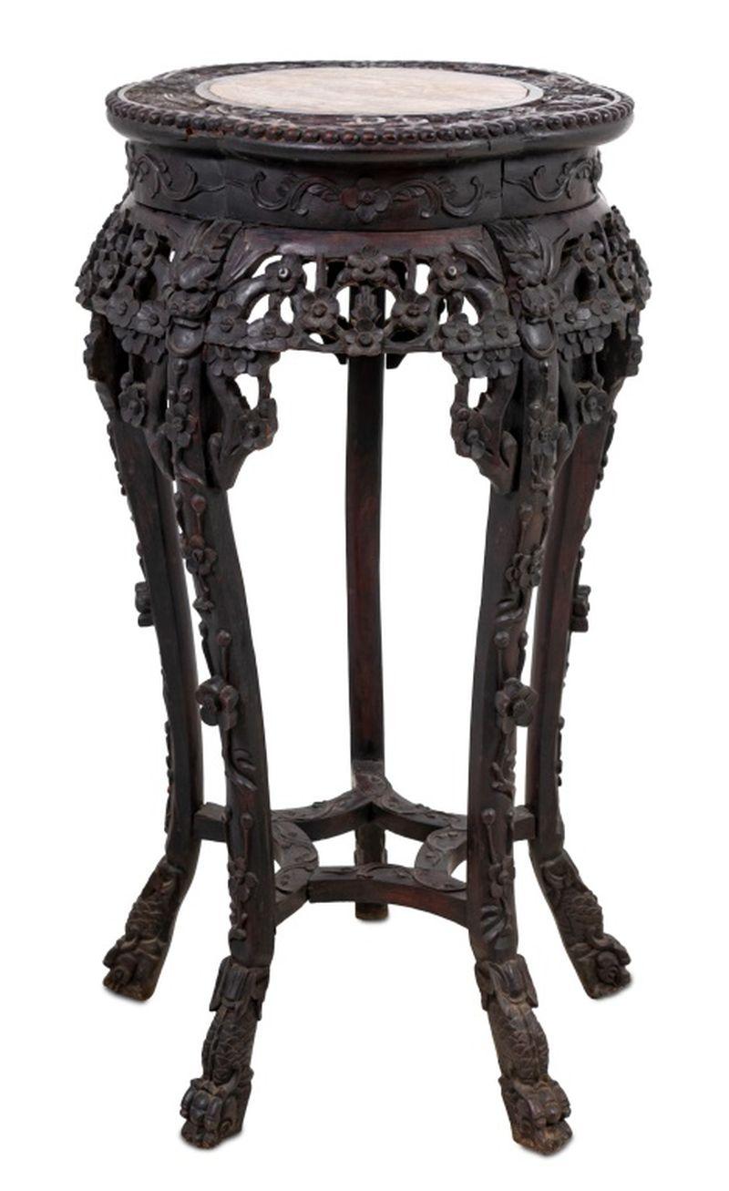 19th Century Chinese Hardwood and Marble Pedestal Table