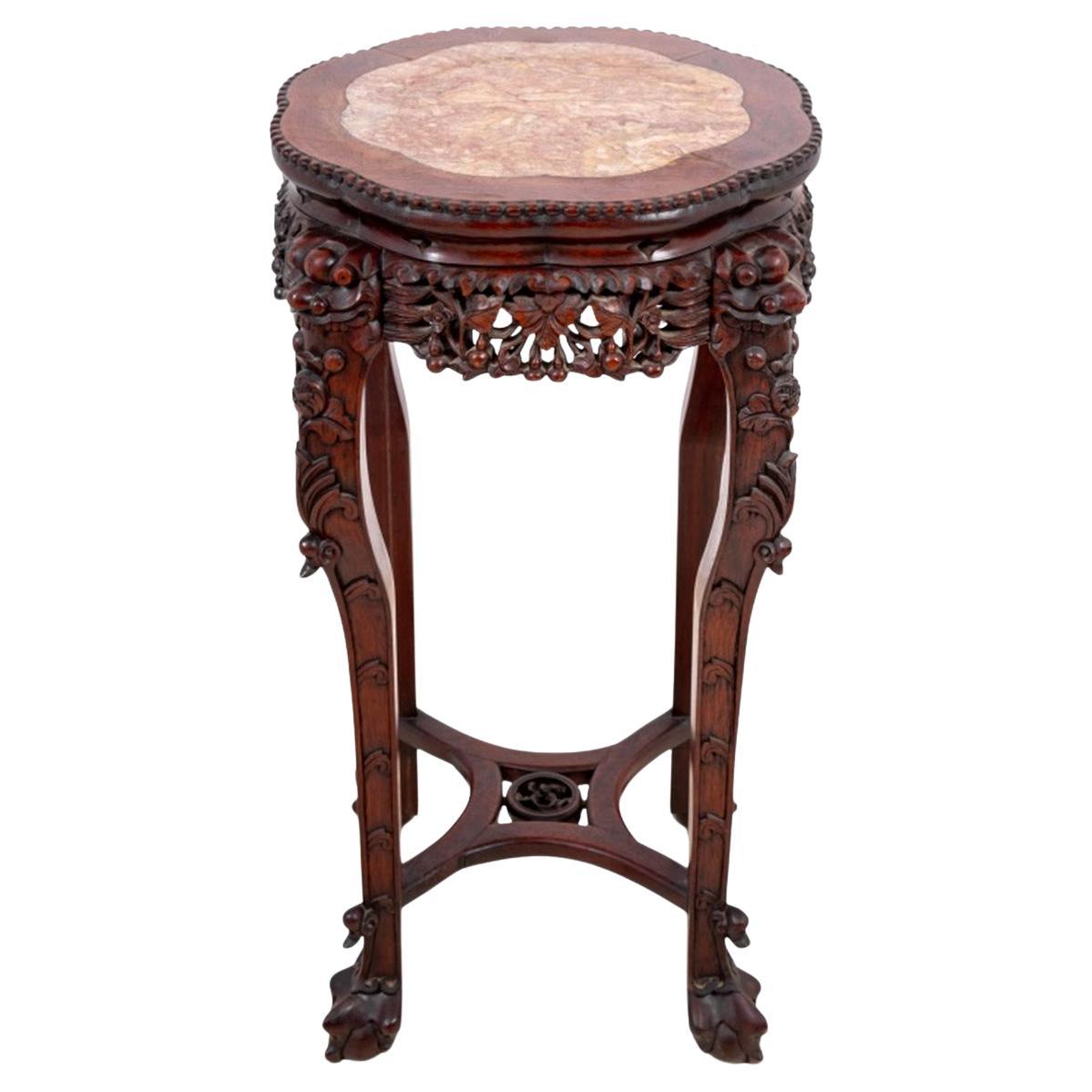Chinese Hardwood and Marble Pedestal Table