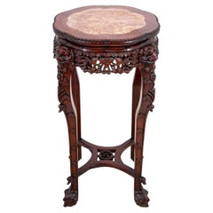 Chinese Hardwood and Marble Pedestal Table