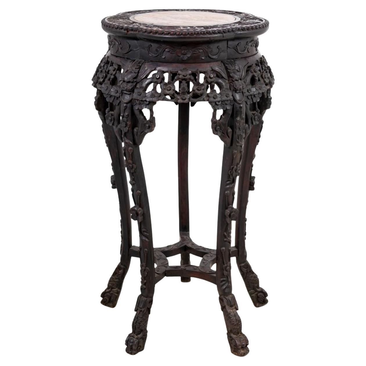 Chinese Hardwood and Marble Pedestal Table