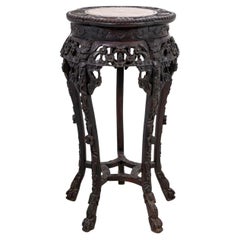 Chinese Hardwood and Marble Pedestal Table