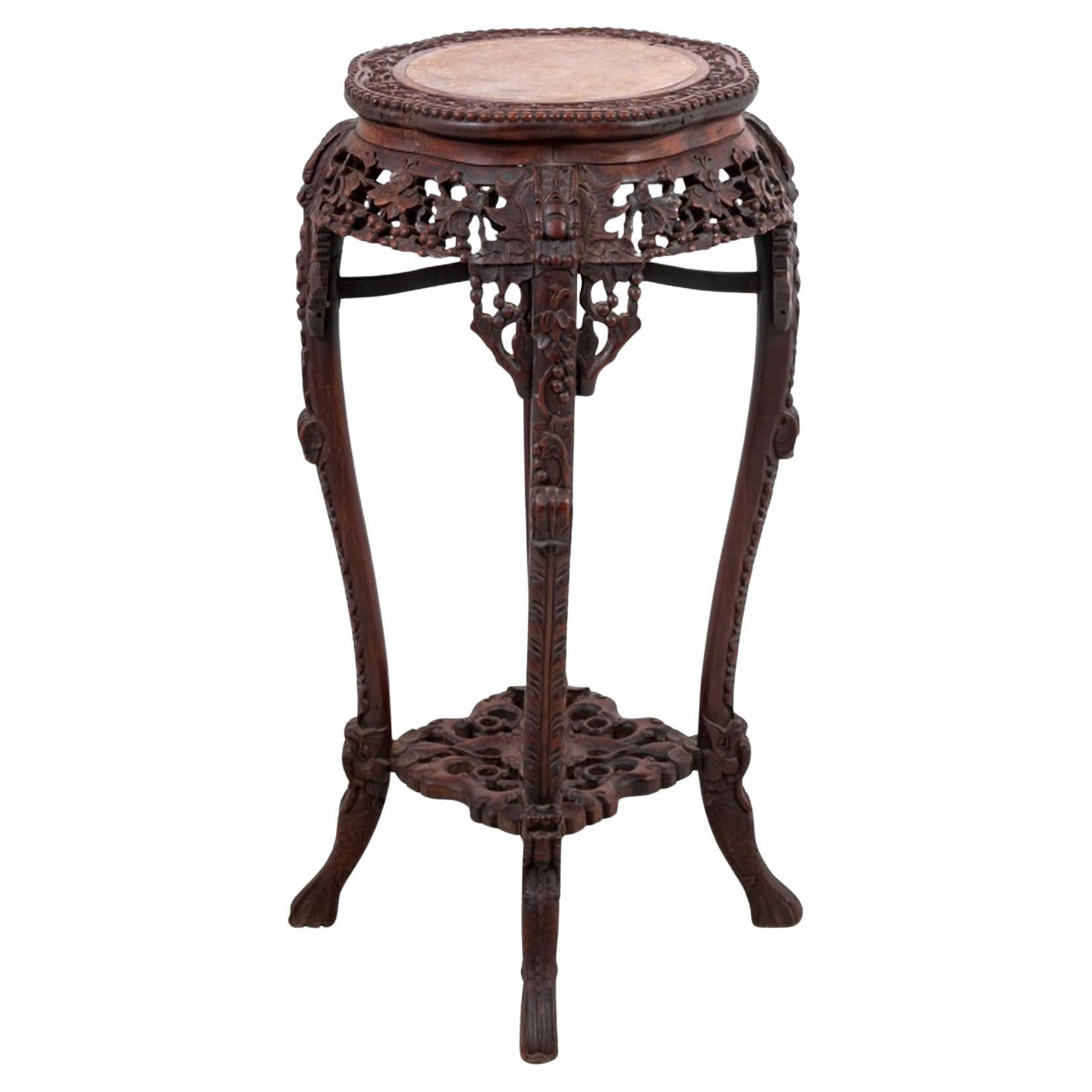 Mesa china de madera dura y mármol con pedestal
