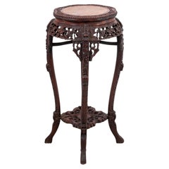 Chinese Hardwood and Marble Pedestal Table