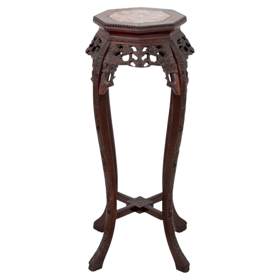 Chinesischer Tisch aus Hartholz und Marmor Pedestal