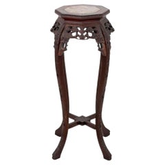 Mesa china de madera dura y mármol con pedestal