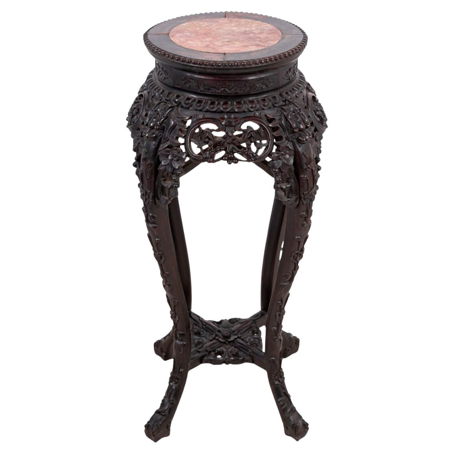 Mesa china de madera dura y mármol con pedestal en venta