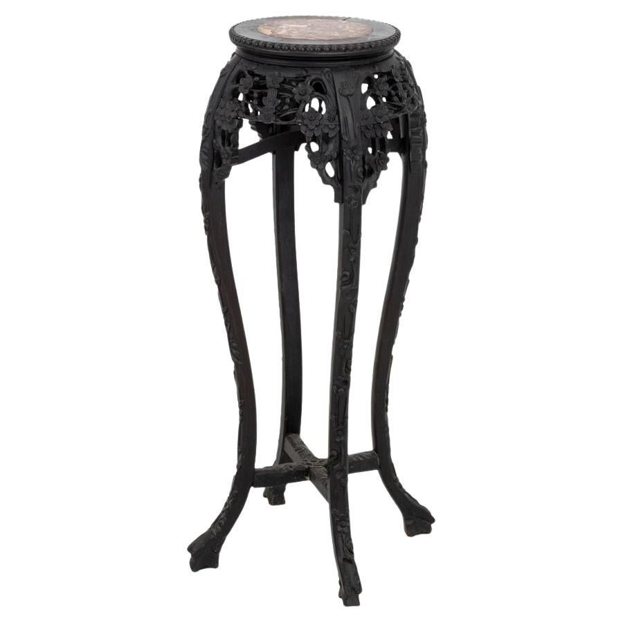 Mesa china de madera dura y mármol con pedestal