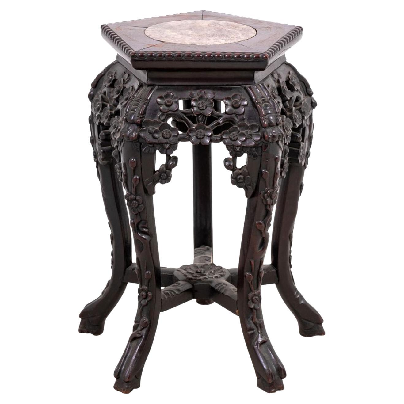 Chinese Hardwood and Marble Pedestal Table