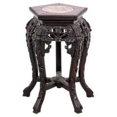 Chinese Hardwood and Marble Pedestal Table