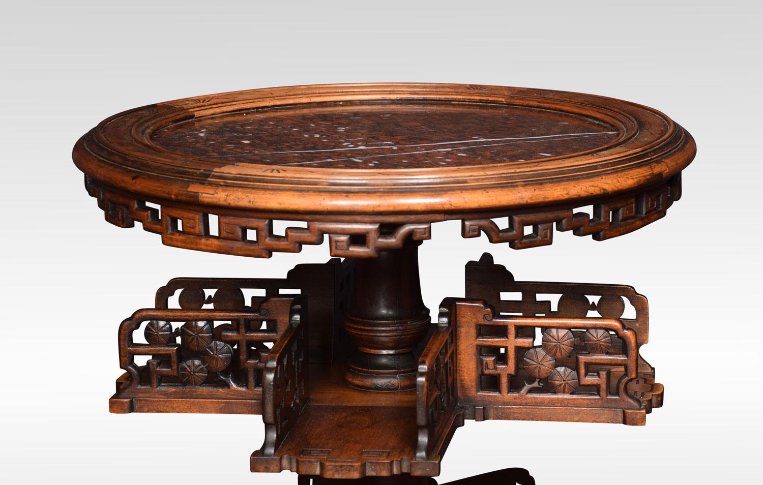 19th Century Chinese Hardwood and Marble Revolving Book Table
