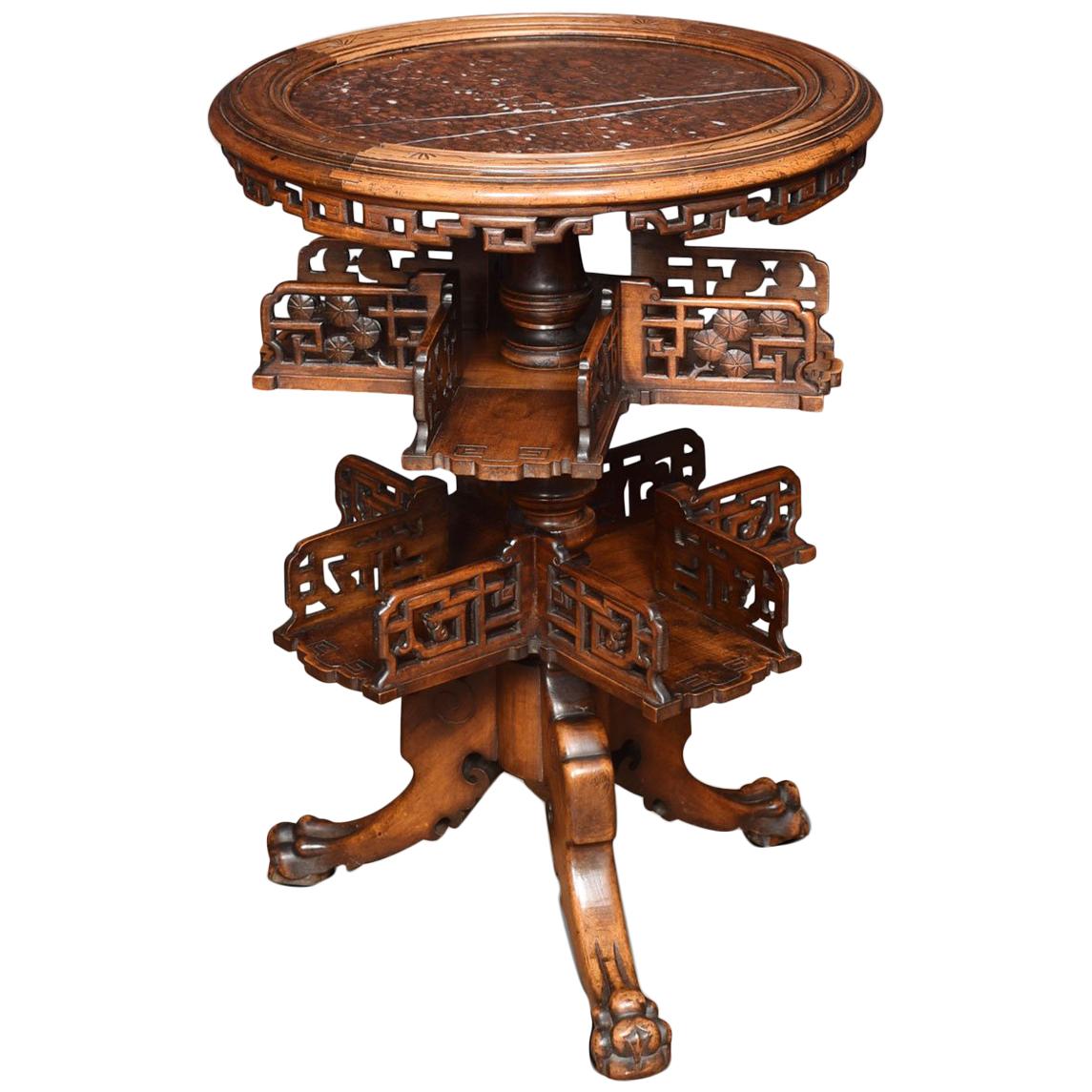 Chinese Hardwood and Marble Revolving Book Table