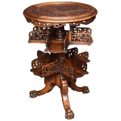 Antique Chinese Hardwood and Marble Revolving Book Table